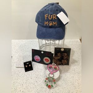 FUR MOM HAT & ACCESSORY SET Hat, Scrunchie, Patches, Key Chain, Dog Earrings